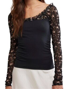 Free People Josie  Lace floral long sleeve Top size S